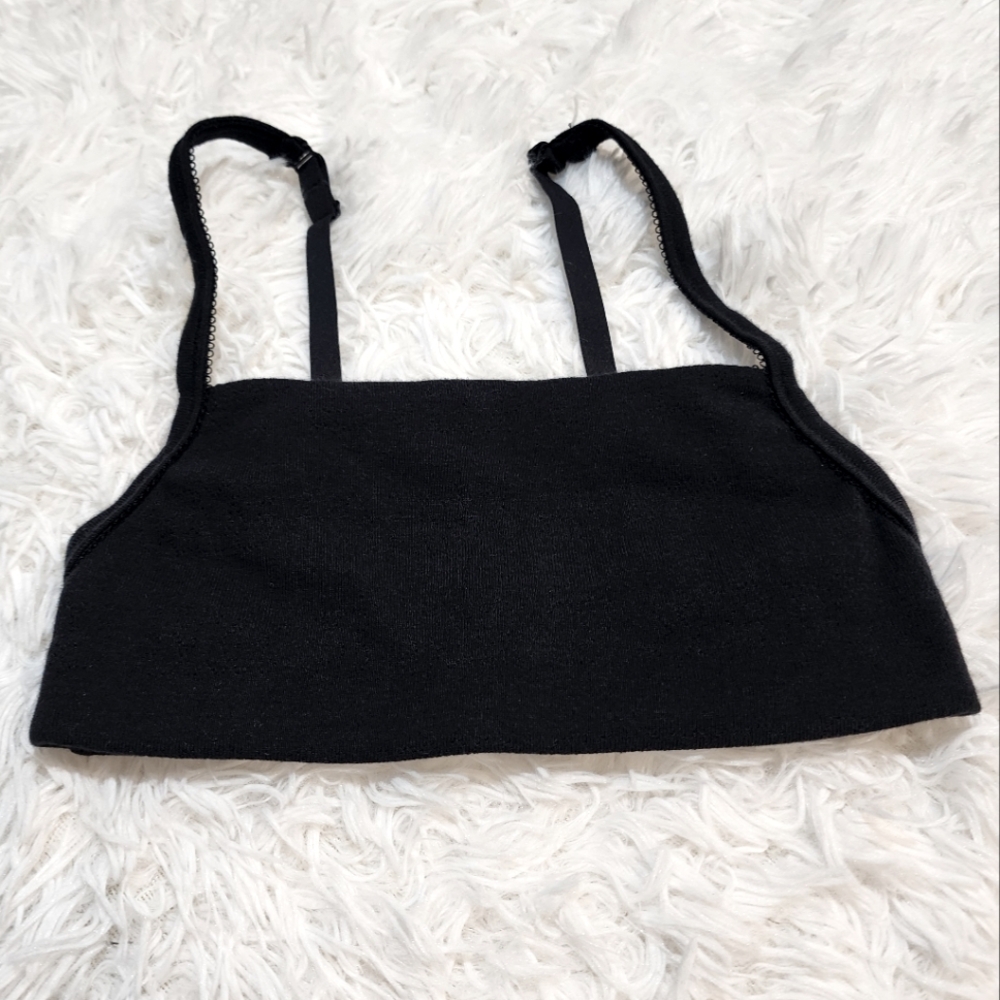 NWOT SKIMS LOGO POINTELLE SCOOP NECK BRALETTE  XXS Soot